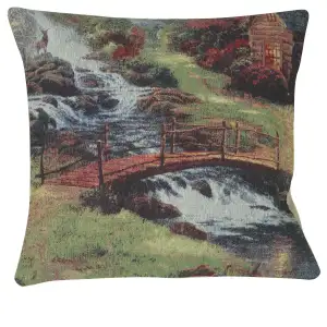 A Bridged Brook Tapestry Cushion Cover 16x16 Inch Scenic Landscape Decorative Throw Pillow