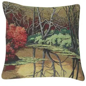 Autumn Pond Reflections Tapestry Cushion Cover 16x16 Inch Fall Landscape Decorative Throw Pillow