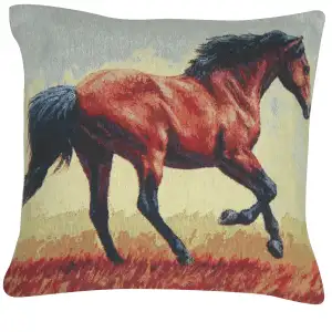 Running Thoroughbred Decorative Tapestry Pillow Cover 16x16 Inch Cotton Jacquard Woven Cushion Cover