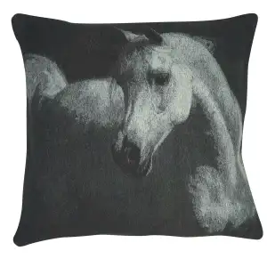 Horse in Charcoal Decorative Tapestry Pillow Cover 16x16 Inch Cotton Jacquard Woven Cushion Cover
