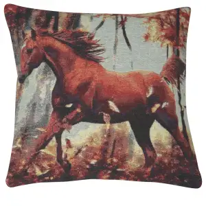 Prancing Pony Decorative Tapestry Pillow Cover 16x16 Inch Cotton Jacquard Woven Cushion Cover