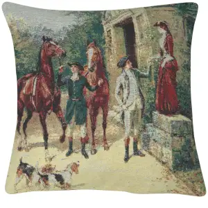 English Riders Decorative Tapestry Pillow Cover 16x16 Inch Cotton Jacquard Woven Cushion Cover