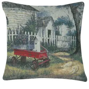 A Little Red Wagon Tapestry Cushion Cover 16x16 Inch Country Decorative Throw Pillow