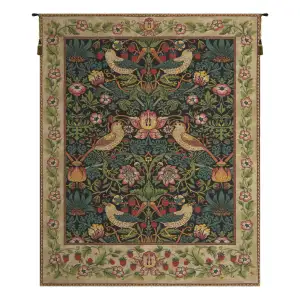 William Morris Strawberry Thief Black Tapestry Wall Hanging 36 x 27 in
