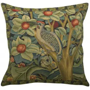 Black Woodpecker Left Belgian Tapestry Pillow Cover 18x18 inch 100% Cotton Belgian Jacquard Woven Cushion Cover