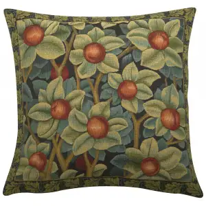 Black William Morris Belgian Tapestry Pillow Cover 18x18 inch 100% Cotton Belgian Jacquard Woven Cushion Cover