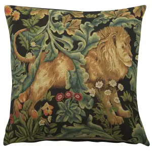 Black Lion Belgian Tapestry Pillow Cover 18x18 inch 100% Cotton Belgian Jacquard Woven Cushion Cover