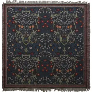 Blackthorn by William Morris Belgian Jacquard Woven Tapestry Throw Blanket 60x60 Inch Floral Decor
