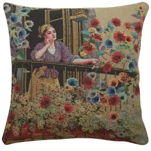 Thoughtful Floral Terrace Tapestry Cushion Cover 16x16 Inch Garden Decorative Throw Pillow Home Decor
