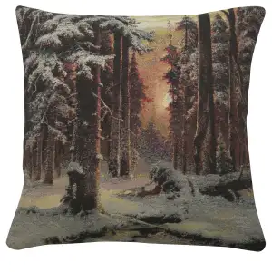 A Winter Forest Sunset Tapestry Cushion Cover 16x16 Inch Woodland Landscape Throw Pillow