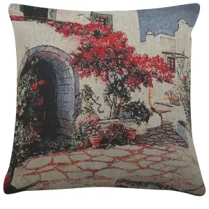 Red Tree Courtyard Tapestry Cushion Cover 16x16 Inch Garden Landscape Decorative Throw Pillow