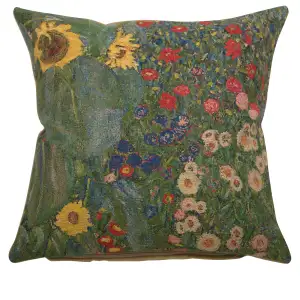 Gustav Klimt Country Garden Tapestry Pillow Cover 18x18 Inch Cotton Jacquard Woven Cushion Cover
