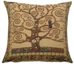 Gustav Klimt Tree of Life B Tapestry Pillow Cover 18x18 Inch Cotton Jacquard Woven Cushion Cover