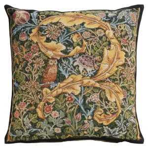Black Owl Belgian Tapestry Pillow Cover 18x18 inch 100% Cotton Belgian Jacquard Woven Cushion Cover