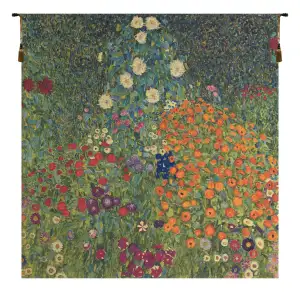 Gustav Klimt Flower Garden III Vintage Tapestry Wall Hanging 27 x 27 in - B - H 27" x W 27"
