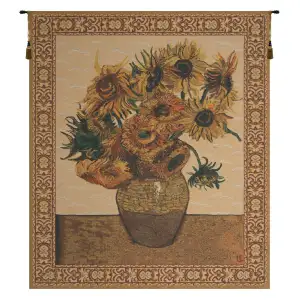 Vincent Van Gogh Sunflower Beige Vintage Tapestry Wall Hanging 41 x 34 in