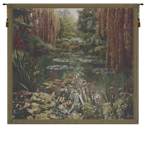Monet's Garden Small with Border Belgian Tapestry Wall Hanging 36x42