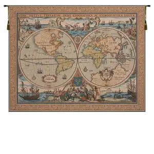 Maritime Map Large French Tapestry Wall Hanging 35x45 Inch Cotton Jacquard Woven Wall Tapestry
