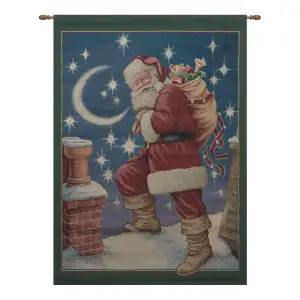 Santa's Night Fine Art Tapestry - 36 in. x 26 in. Cotton by Charlotte Home Furnishings