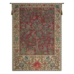 William Morris Tree of Life Red Tapestry Wall Hanging 69 x 51 in - G - H 24" x W 18"