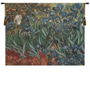 Vincent Van Gogh Irises In Garden Vintage Tapestry Wall Hanging 37 x 48 in Impressionist Floral Jacquard Woven Wall Art
