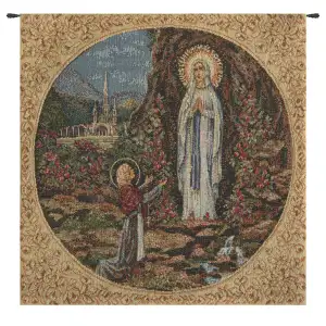 Appearance Of Lourdes Square European Tapestry 12 in. x 12 in. Alberto Passini Religious Madonna Jacquard Woven Wall Hanging
