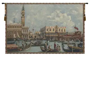 Buccintoro European Tapestry 27 in. x 44 in. Venice Italian Gondola Cityscape Jacquard Woven Wall Hanging