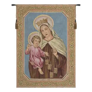 Madonna Del Carmelo European Tapestry 26 in. x 18 in. Our Lady of Mount Carmel Religious Jacquard Woven Wall Art