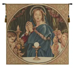 Madonna Della Eucarestia European Tapestry 26 in. x 26 in. Sandro Botticelli Renaissance Madonna Religious Jacquard Woven Wall Art