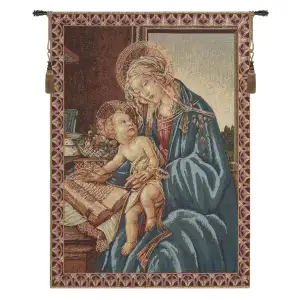 Madonna Del Libro II European Tapestry 26 in. x 19 in. Madonna and Child Religious Jacquard Woven Wall Art