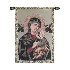 Our Lady of Perpetual Aide II European Tapestry 18x11 Madonna Religious Christian Jacquard Woven Wall Hanging