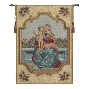 Madonna Of The Rose European Tapestry 17 in. x 12 in. Madonna and Child Religious Jacquard Woven Wall Art