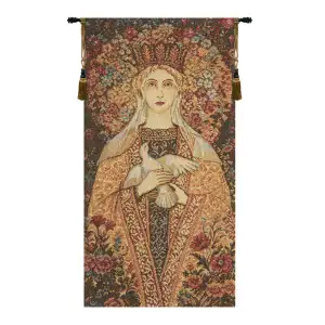 Madonna Fiorita European Tapestry 17 in. x 9 in. Madonna Floral Religious Christian Jacquard Woven Wall Hanging