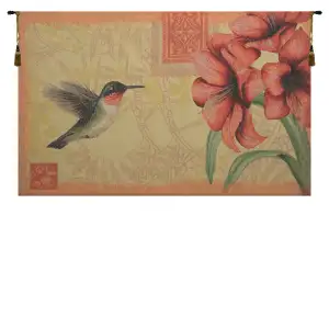 Hummingbird And Amaryllis Fine Art Tapestry 35 in. x 55 in. Floral Bird Botanical Jacquard Woven Wall Hanging Home Decor