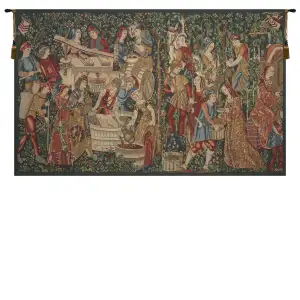 Medieval Vendages Red Medium Tapestry Wall Hanging 41 x 69 in Grape Harvest Vineyard Jacquard Woven Wall Art