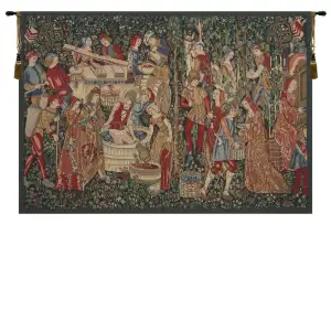 Vendages Red Small Belgian Tapestry 34x47 Medieval Grape Harvest Vineyard Jacquard Woven Wall Hanging