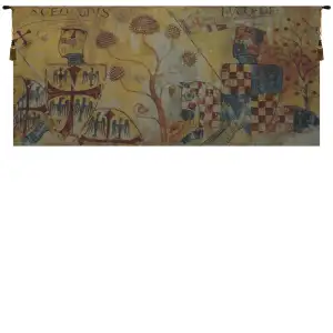 Chevaliers Redux Belgian Tapestry Wall Hanging 32x68 Medieval Knights Horse Battle Jacquard Woven Wall Art
