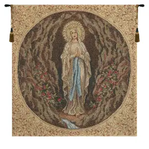 Madonna Di Lourdes Square European Tapestry 12 in. x 12 in. Alberto Passini Our Lady Lourdes Religious Jacquard Woven Wall Art