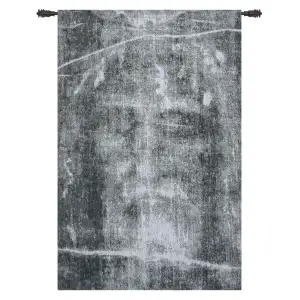 Sacra Sindone Silver European Tapestry 26 in. x 17 in. Holy Shroud Turin Christian Religious Jacquard Woven Wall Art