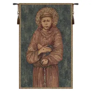 San Francesco con Cornice European Tapestry 25x16 Saint Francis Christian Religious Jacquard Woven Wall Art
