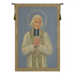 San Giovanni Maria Vianney European Tapestry 27 in. x 17 in. Saint John Vianney Christian Religious Jacquard Woven Wall Art