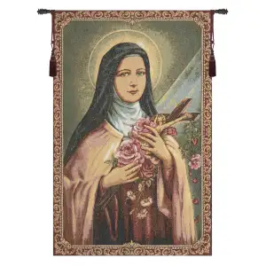 Santa Teresa Del Bambin Gesu European Tapestry 17 in. x 12 in. Saint Therese Christian Religious Jacquard Woven Wall Art