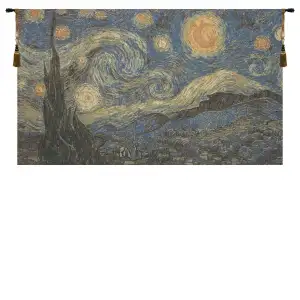 Starry Night II European Tapestry 26 in. x 44 in. Vincent Van Gogh Night Landscape Jacquard Woven Wall Art