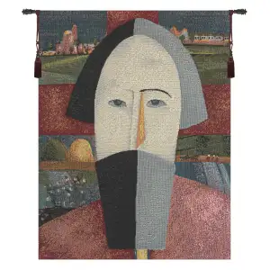 Testa Del Contadino European Tapestry 16 in. x 12 in. Kazimir Malevic Peasant Portrait Jacquard Woven Wall Art