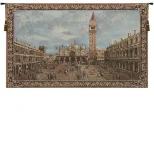 Venezia Piazza European Tapestry 52 in. x 84 in. Venice Italy Piazza Cityscape Jacquard Woven Wall Hanging