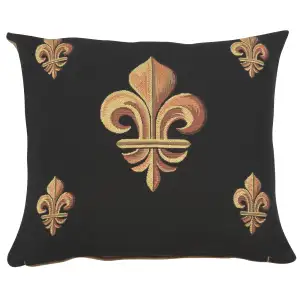 French Five Fleur de Lys Black Tapestry Pillow Cover 19x19 Inch Cotton Jacquard Woven Cushion Cover