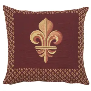 French Framed Fleur de Lys Red Tapestry Pillow Cover 19x19 Inch Cotton Jacquard Woven Cushion Cover