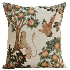 Medieval Lion and Pheasant Forest White Tapestry Pillow Cover 19x19 Inch Cotton Jacquard Woven Cushion Cover