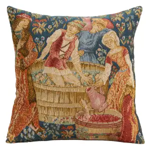 Medieval The Wine Press Small Tapestry Pillow Cover 14x14 Inch Cotton Jacquard Woven Cushion Cover