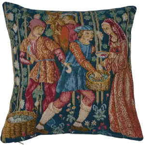 Medieval Wine Making Small Tapestry Pillow Cover 14x14 Inch Cotton Jacquard Woven Cushion Cover